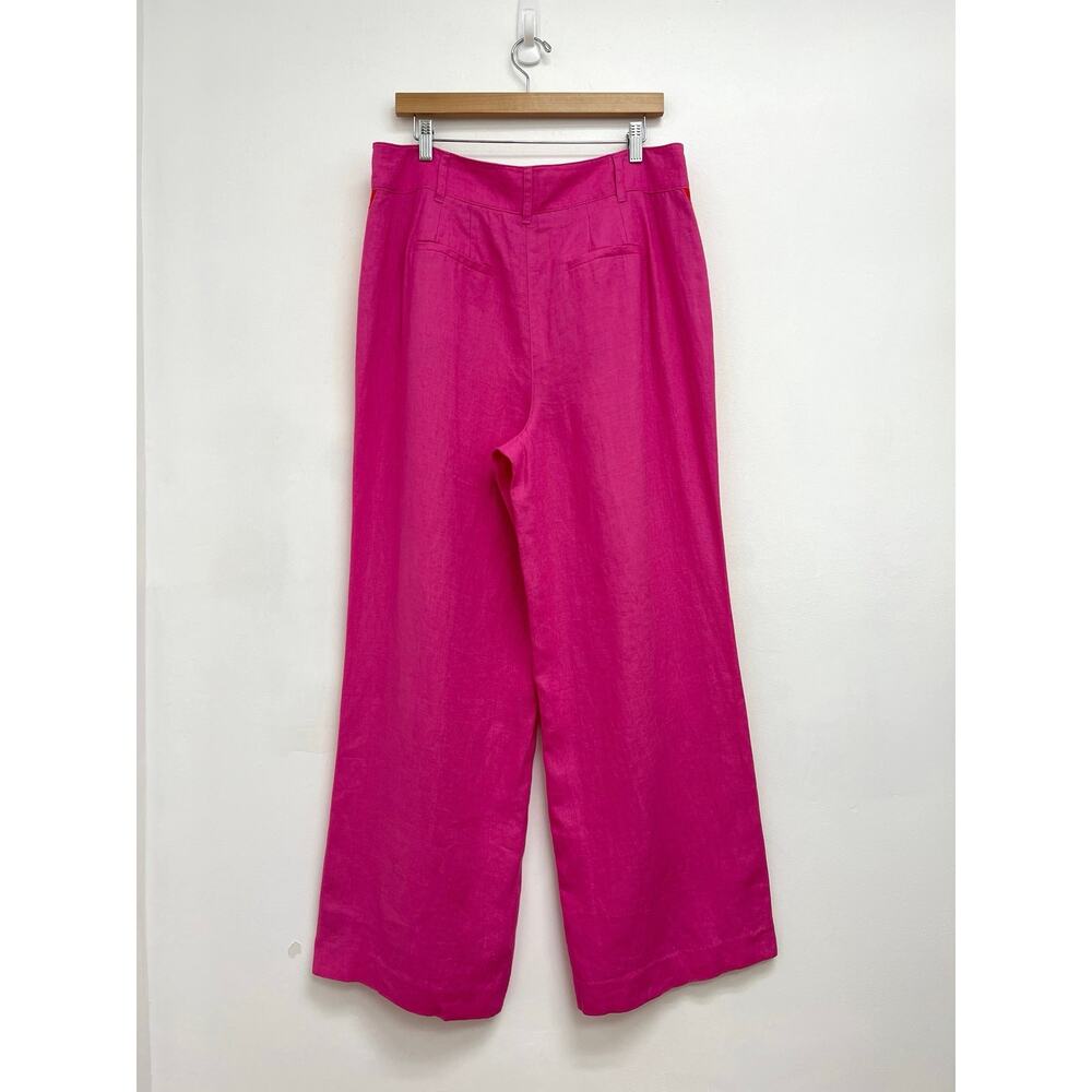Boden Westbourne 100% Linen Wide Leg Pop Pansy Red Tuxedo Stripe Trousers 12R - Picture 4 of 11